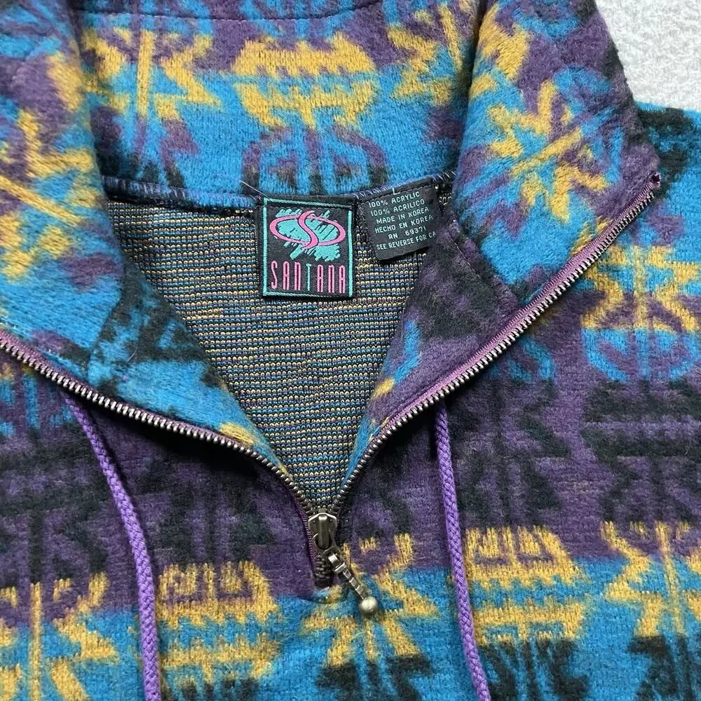 Vintage Sweater Mens L Geometric Colorful Aztec Santana Pullover 90s Grandpa